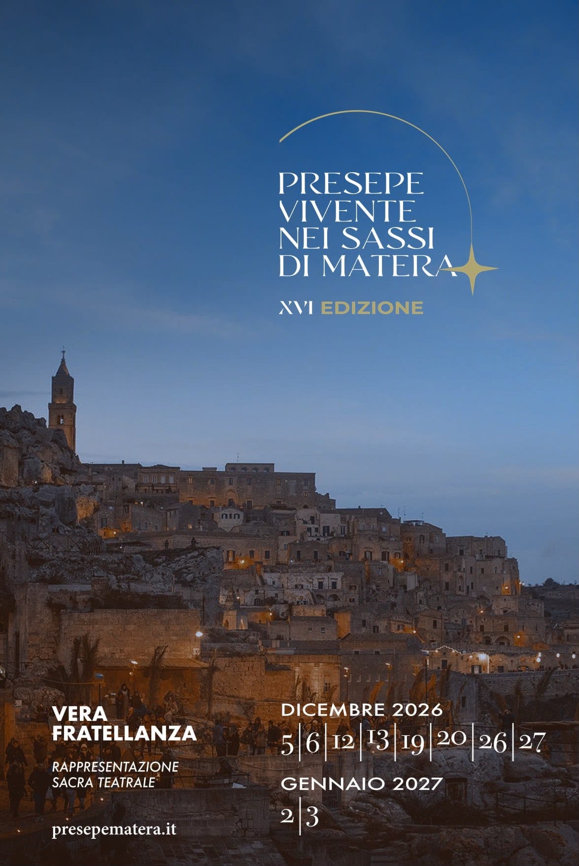 Locandina ufficiale della XVI edizione del Presepe Vivente nei Sassi di Matera, dicembre 2026 e gennaio 2027